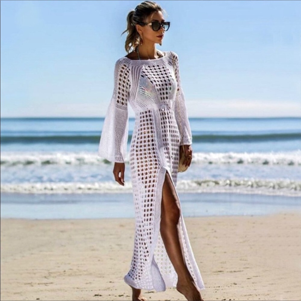 Anthro beach pool cover up.  Xl. White crotchet dress